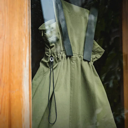 Maden Green Adjustable Strap Dress for Women Suspender Long Skirt Casual Loose Fit Cargo Sleeveless Dress for Summer